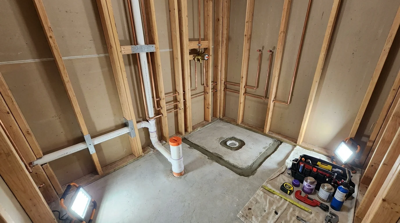 Bathroom rough-in plumbing during remodel by Johns Plumbing LLC in Fort Stockton