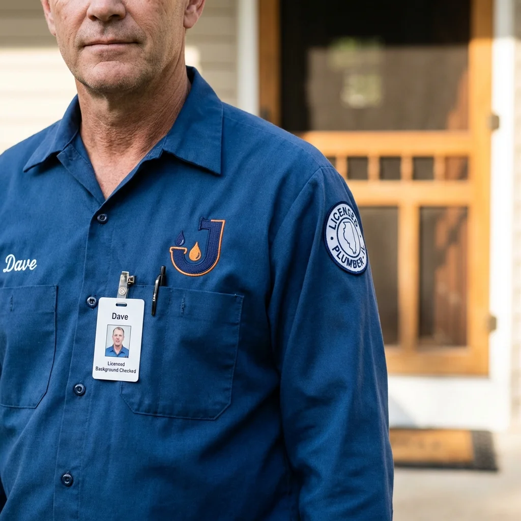 Licensed plumber showing ID badge in Fort Stockton, TX