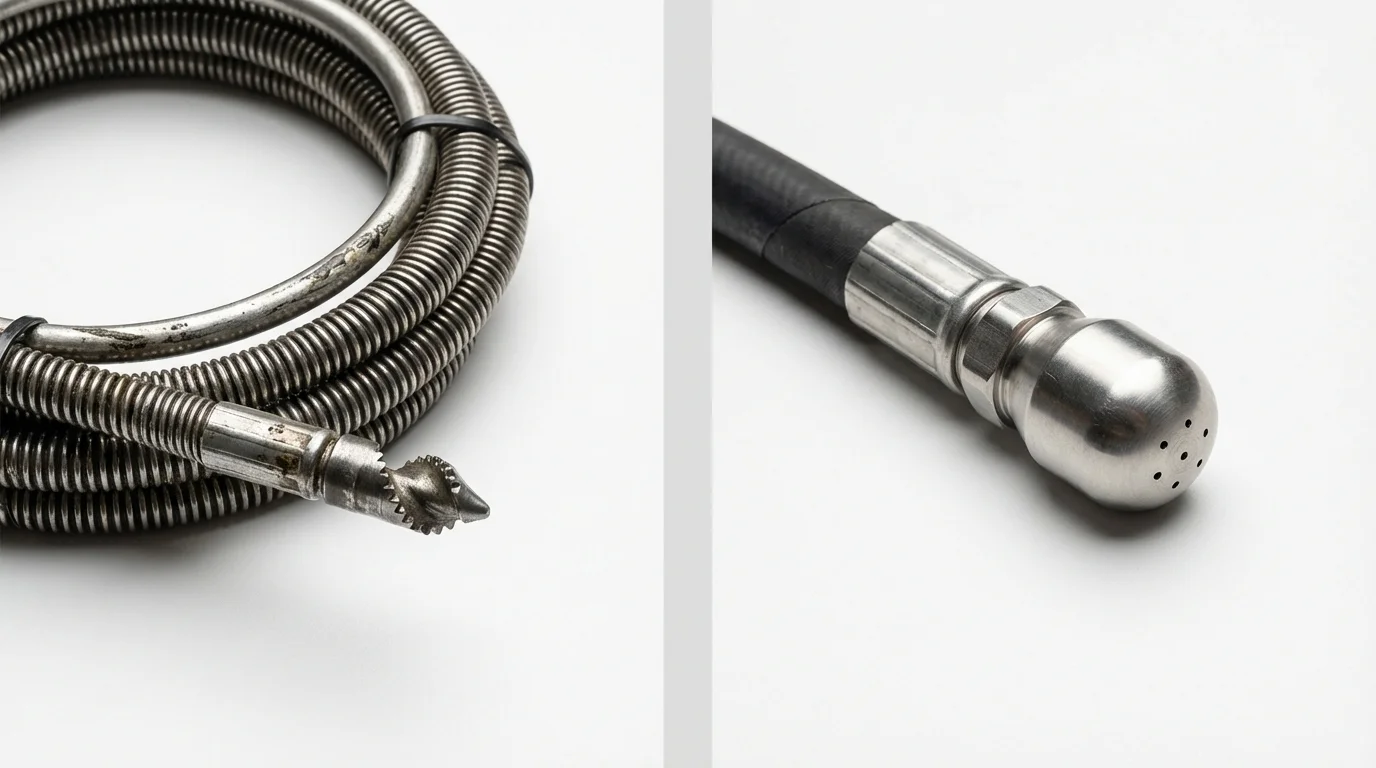 Drain snake cable and hydro jetting nozzle used for drain cleaning in Fort Stockton, TX