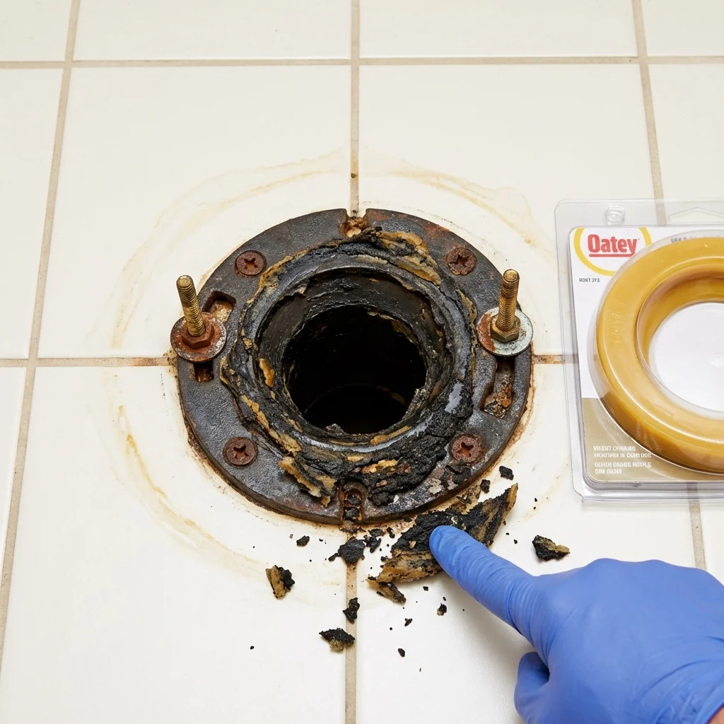 Failed wax ring showing water seepage at the base of a toilet in a Fort Stockton, TX home